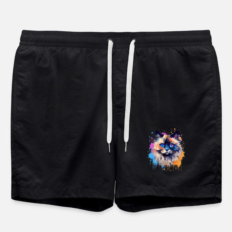 Bunte Birman-Katzengesicht-Splash-Kunst - Badeshorts - Schwarz