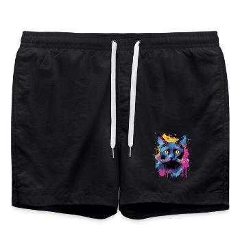 Splash Art Bombay Katzengesicht Bunt - Badeshorts - Schwarz - Vorne - AI Model Male 185 light (185cm)