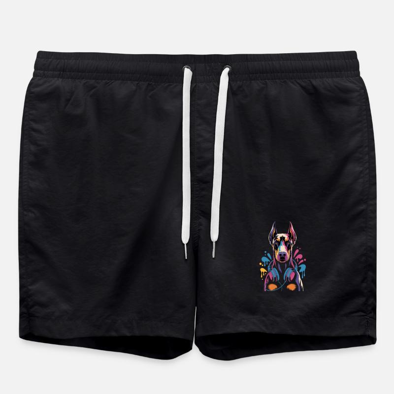 Doberman with headphones - Swim Trunks - black
