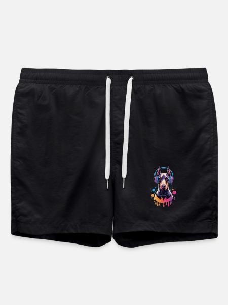 Doberman avec casque - Short de bain - noir