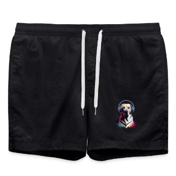 Labrador with headphones - Swim Trunks - black - Front - AI Model Male 185 light (185cm)