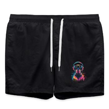 Doberman avec casque - Short de bain - noir - Devant - AI Model Male 185 light (185cm)