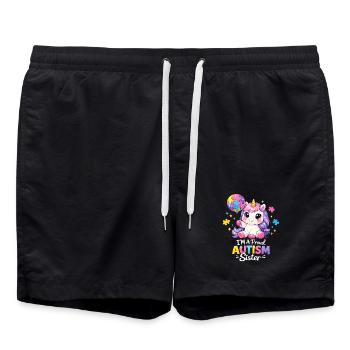 Autismus-Schwester Stolzes Einhorngeschenk - Badeshorts - Schwarz - Vorne - AI Model Male 185 light (185cm)