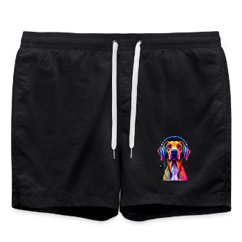 Viszla mit Kopfhörer - Badeshorts - Schwarz - Vorne - AI Model Male 185 light (185cm)