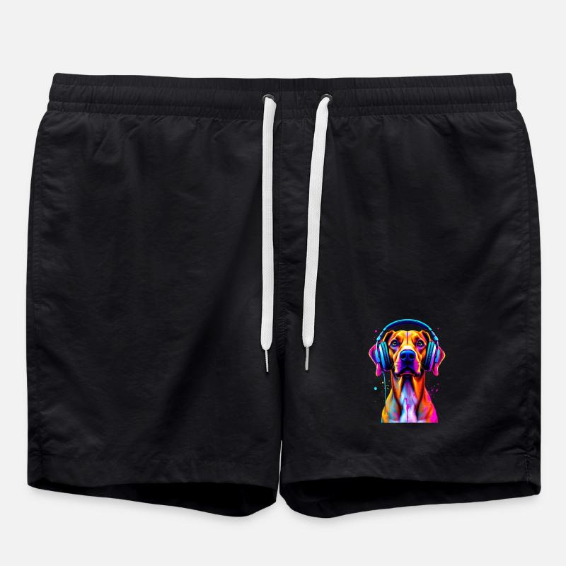 Viszla mit Kopfhörer - Badeshorts - Schwarz