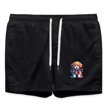 Chiot caniche avec un casque - Short de bain - noir - Devant - AI Model Male 185 light (185cm)