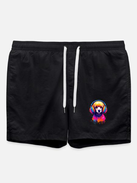 Pudel mit Kopfhörer - Badeshorts - Schwarz