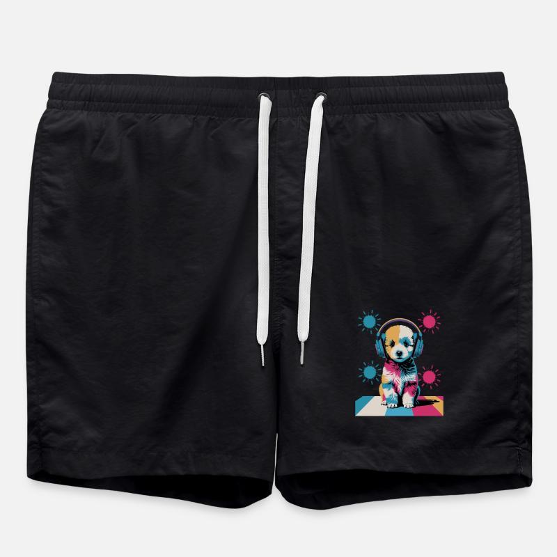 Pudel Welpe mit Kopfhörer - Badeshorts - Schwarz