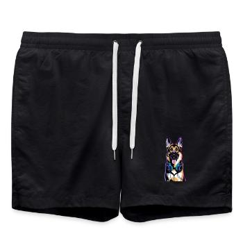 Deutscher Schäferhund mit Kopfhörer - Badeshorts - Schwarz - Vorne - AI Model Male 185 light (185cm)