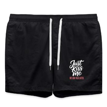 Just Kiss Me Talk Later Küss Mich JGA Single Party - Swim Trunks - black - Front - AI Model Male 185 light (185cm)