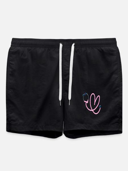 Pink Heart Stethoscope - Swim Trunks - black