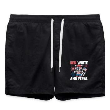Patriotic Raccoon American Flag Trash Panda - Badeshorts - Schwarz - Vorne - AI Model Male 185 light (185cm)