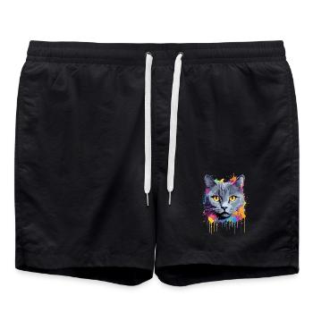 Visage de chat Chartreux Éclaboussures colorées - Short de bain - noir - Devant - AI Model Male 185 light (185cm)