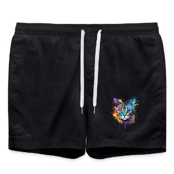 Visage de chat Mau égyptien avec des éclaboussures colorées - Short de bain - noir - Devant - AI Model Male 185 light (185cm)