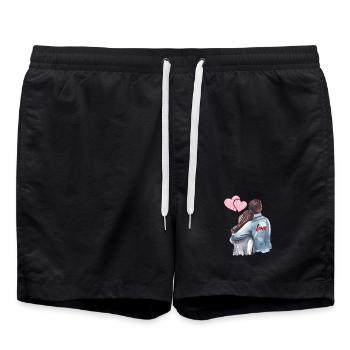 Love Forever – Romantic Couple in Embrace - Swim Trunks - black - Front - AI Model Male 185 light (185cm)