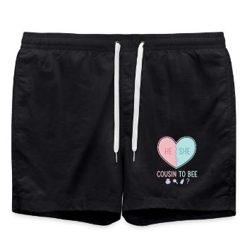 Gender Reveal He She Cousin To Bee Baby Shower - Swim Trunks - black - Front - AI Model Male 185 light (185cm)