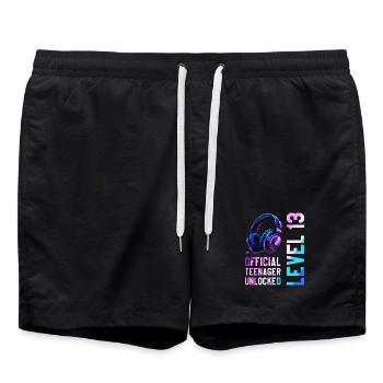 13. Geburtstag Junge Mädchen Teenager 2013 Level - Badeshorts - Schwarz - Vorne - AI Model Male 185 light (185cm)