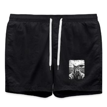 Lustige Katze Selfie mit Alien und UFO - Badeshorts - Schwarz - Vorne - AI Model Male 185 light (185cm)