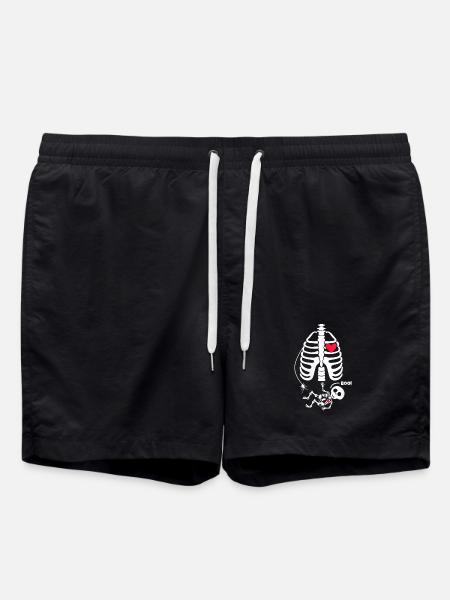 Red Heart and Boo Skeleton - Swim Trunks - black