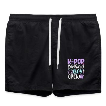 K Pop Birthday Boy Crew - Badeshorts - Schwarz - Vorne - AI Model Male 185 light (185cm)