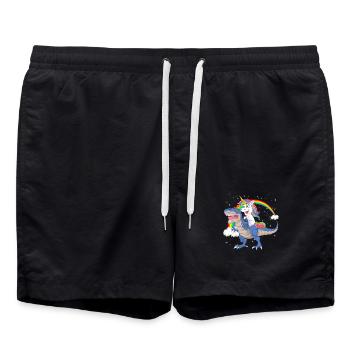 Einhornreitender Dinosaurier – lustiges magisches T-Rex-Geschenk - Badeshorts - Schwarz - Vorne - AI Model Male 185 light (185cm)