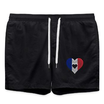 Art au trait français avec drapeau en cœur.  France. Fran - Short de bain - noir - Devant - AI Model Male 185 light (185cm)