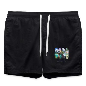 Französisch Polynesien – Südsee Strand Motiv - Badeshorts - Schwarz - Vorne - AI Model Male 185 light (185cm)