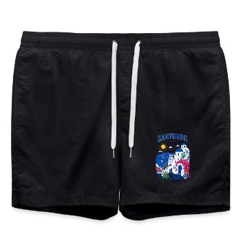Santorini Greece Travel Design - Swim Trunks - black - Front - AI Model Male 185 light (185cm)