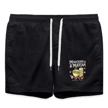 Mahjong & Matcha Spielabend - Badeshorts - Schwarz - Vorne - AI Model Male 185 light (185cm)