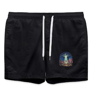 Disc Golf Korb UFO Wüste Retro Vintage Sci-Fi Moti - Badeshorts - Schwarz - Vorne - AI Model Male 185 light (185cm)