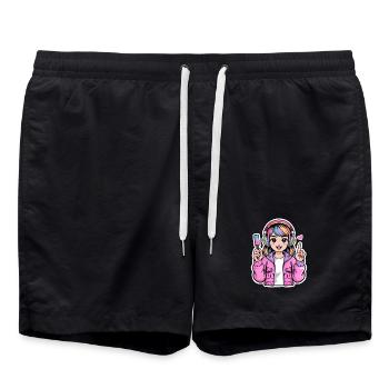 Fille Kawaii avec des écouteurs - Short de bain - noir - Devant - AI Model Male 185 light (185cm)