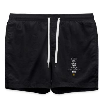 Ziel am Wegrand | Jakobsweg, Pilger, Santiago - Badeshorts - Schwarz - Vorne - AI Model Male 185 light (185cm)