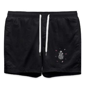 Farn & Beerenzweig & Ameise - Botanik - Badeshorts - Schwarz - Vorne - AI Model Male 185 light (185cm)