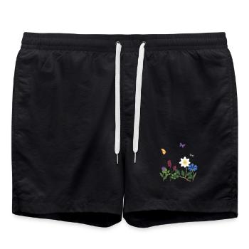 Natur · Blumen · Bunte Kornblume · Schmetterling - Badeshorts - Schwarz - Vorne - AI Model Male 185 light (185cm)