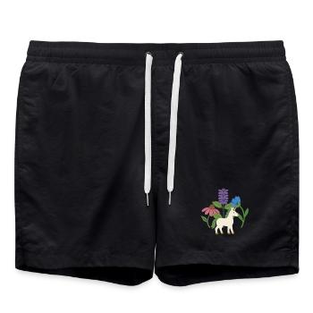 Einhorn · Kornblume · Blumen · Gartenfreunde - Badeshorts - Schwarz - Vorne - AI Model Male 185 light (185cm)