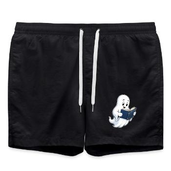 Lesender Geist – Bücherwurm - Badeshorts - Schwarz - Vorne - AI Model Male 185 light (185cm)