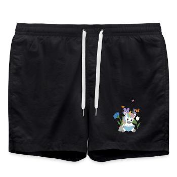 Veilchen · Garten · Bücher Einhorn · Schmetterling - Badeshorts - Schwarz - Vorne - AI Model Male 185 light (185cm)