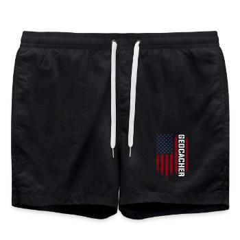 Geocacher – Geocaching Schatzjäger GPS-Caching - Badeshorts - Schwarz - Vorne - AI Model Male 185 light (185cm)