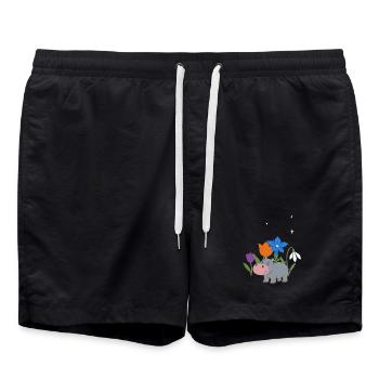 Flusspferd Blumen Kinder Geschenkidee Tierfreunde - Badeshorts - Schwarz - Vorne - AI Model Male 185 light (185cm)
