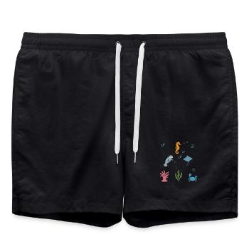 Seepferdchen Unterwasser Kinder Seekuh Rochen - Badeshorts - Schwarz - Vorne - AI Model Male 185 light (185cm)
