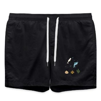 Wal Unterwasser Kinder Delfin Meeresbewohner - Badeshorts - Schwarz - Vorne - AI Model Male 185 light (185cm)