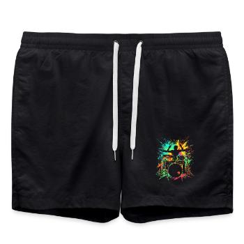 Schlagzeuger, Schlagzeug, Drummer, Trommeln - Badeshorts - Schwarz - Vorne - AI Model Male 185 light (185cm)