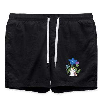 Einhorn Blumen Kinder märchenhaft Distel - Badeshorts - Schwarz - Vorne - AI Model Male 185 light (185cm)
