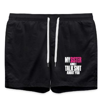 Schwester Sprüche Retro Geschenk - Badeshorts - Schwarz - Vorne - AI Model Male 185 light (185cm)