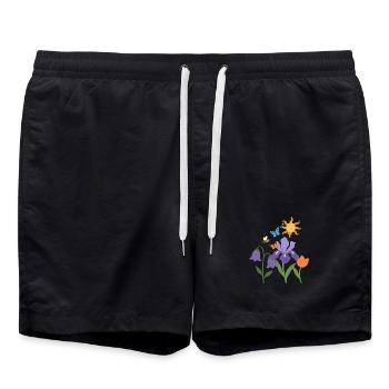 Blumen botanisch Blumenmotiv Illustration Pflanze - Badeshorts - Schwarz - Vorne - AI Model Male 185 light (185cm)