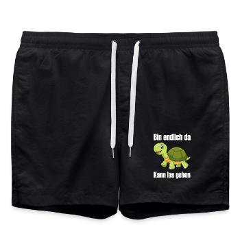 Bin endlich da kann los gehen lustige Schildkröte - Badeshorts - Schwarz - Vorne - AI Model Male 185 light (185cm)