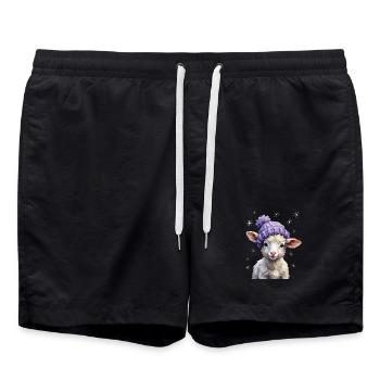 Süßes Lamm mit violetter Strickmütze - Badeshorts - Schwarz - Vorne - AI Model Male 185 light (185cm)