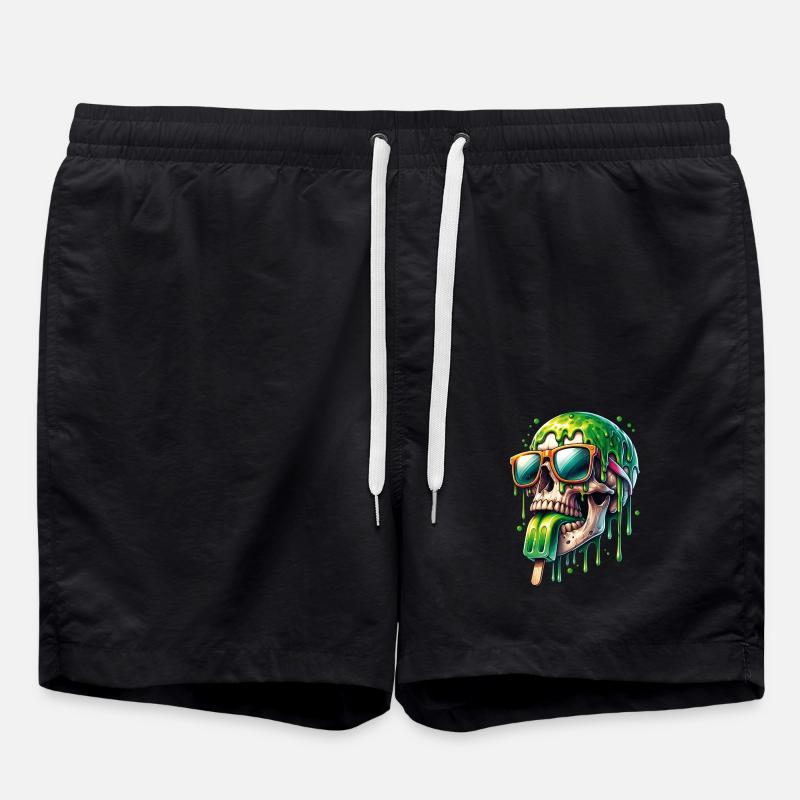Whimsical Shrill Funny Skull Popsicles - Swim Trunks - black