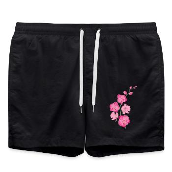 ORCHIDEEN Blume - Geschenk der Liebe - rosa pink - Badeshorts - Schwarz - Vorne - AI Model Male 185 light (185cm)