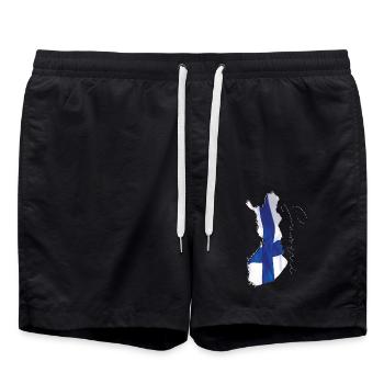 Drapeau de la Finlande sur la carte de la Finlande FI - Short de bain - noir - Devant - AI Model Male 185 light (185cm)